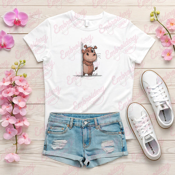 I Peeking You Hippo Embroidery Design