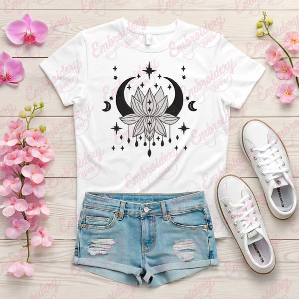 Moon and Lotus Yoga Embroidery Design