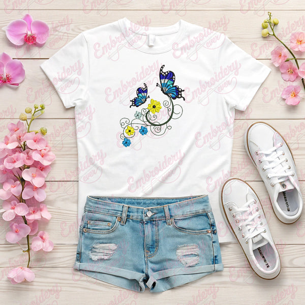 Floral With Butterfly Embroidery Design