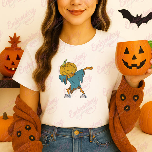 Halloween Scarecrow Doing the Dab Embroidery Design