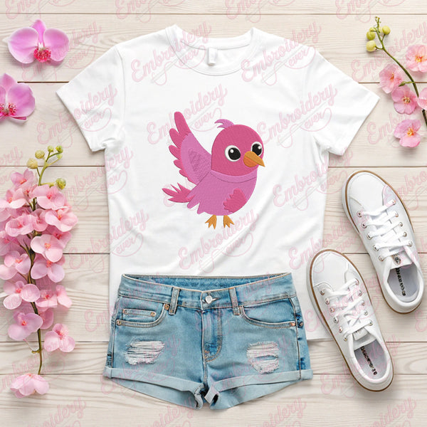 Cute Pink Bird Embroidery Design