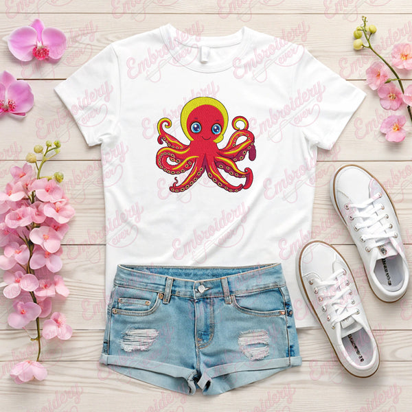 Funny Cartoon Octopus Embroidery Design