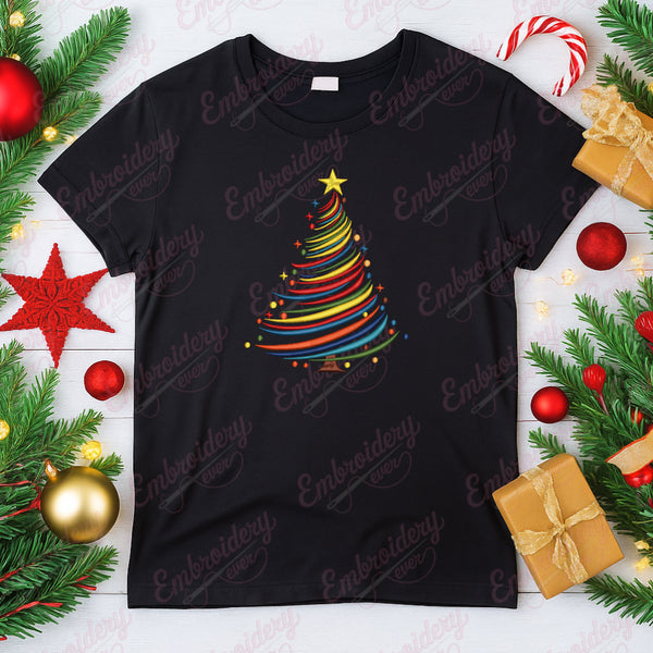 Colorful Christmas Tree Embroidery Design