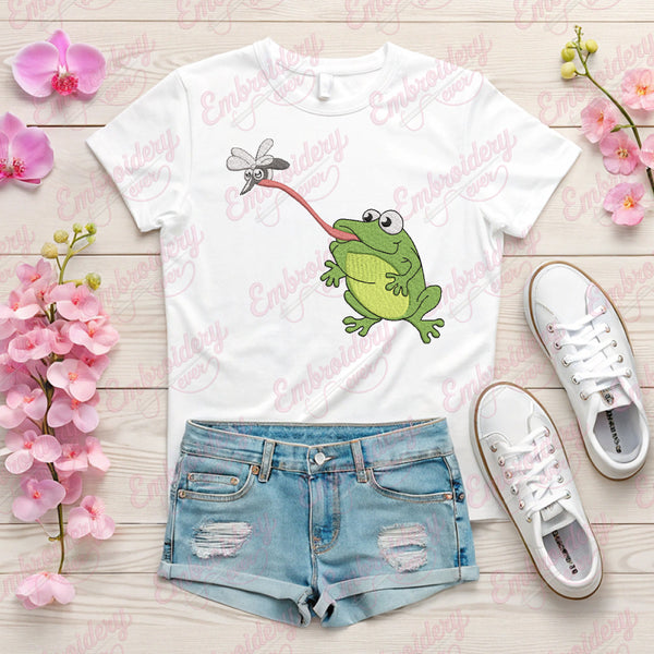 Oh Shit! Frog Eats Fly Embroidery Design