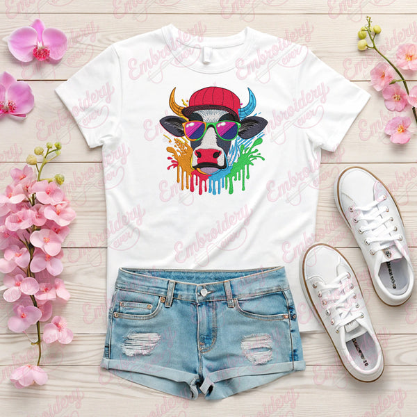 Color Splash Cow Head Embroidery Design