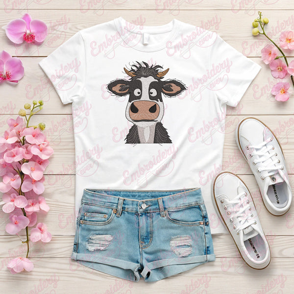 Cartoon Cow Head Embroidery Design