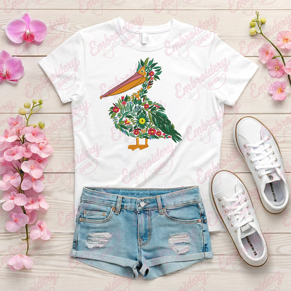 Beautiful Floral Pelican Embroidery Design