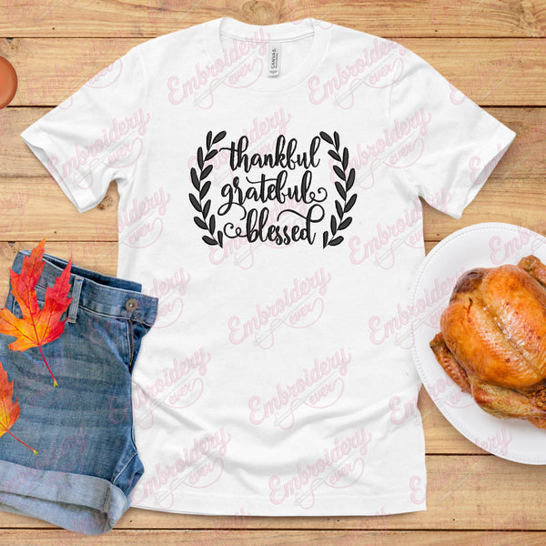 Thanksgiving Thankful Grateful Blessed Embroidery Design