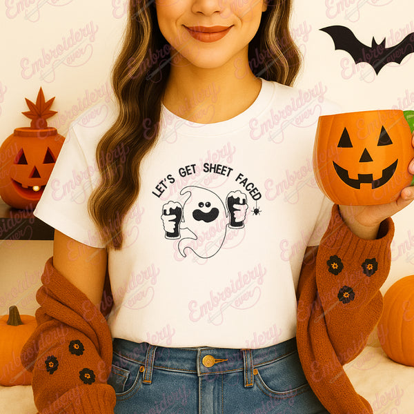 Let's Get Sheet Faced Halloween Embroidery Design