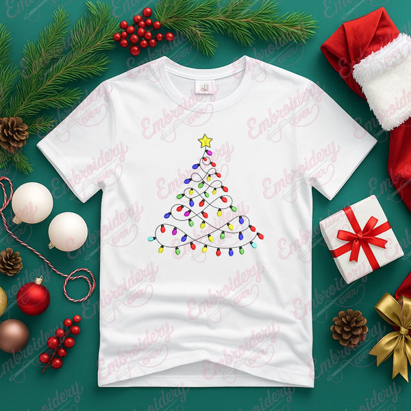 Festive Christmas Tree Lights Embroidery Design