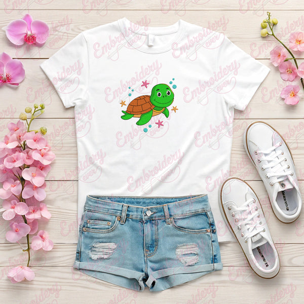 Cartoon Sea Turtle Embroidery Design