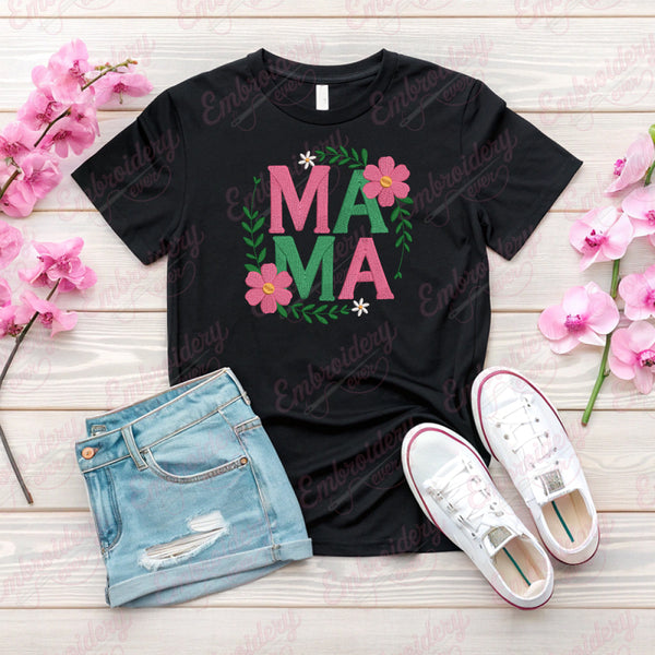 Floral Frame Mama Embroidery Design