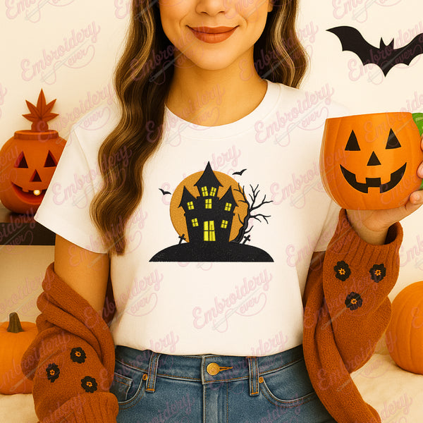 Halloween Haunted House Embroidery Design