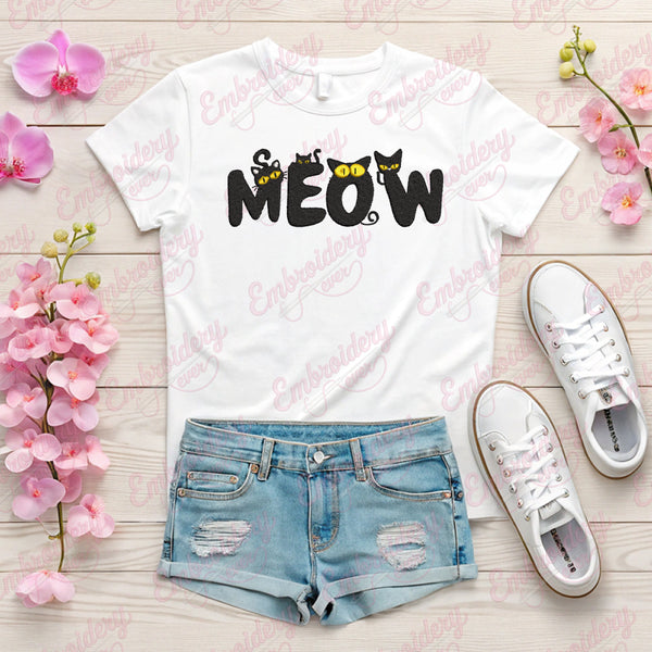 Meow Funny Cat Embroidery Design