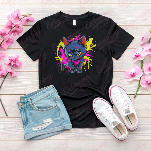Cat With Splashes Embroidery Design