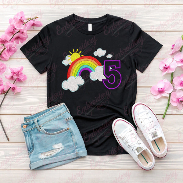 Rainbow Birthday Number 5 Embroidery Design