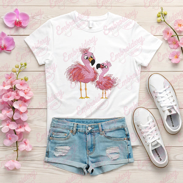 Crazy Flamingo Couple Embroidery Design