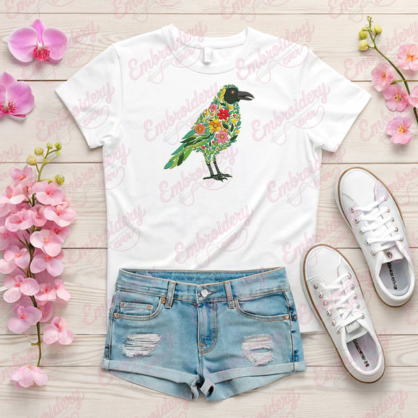 Beautiful Floral Crow Embroidery Design