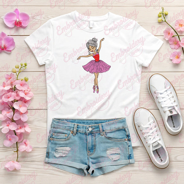 Cute Girl Ballet Dance Embroidery Design