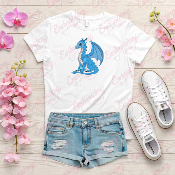 Cute Blue Dragon Embroidery Design