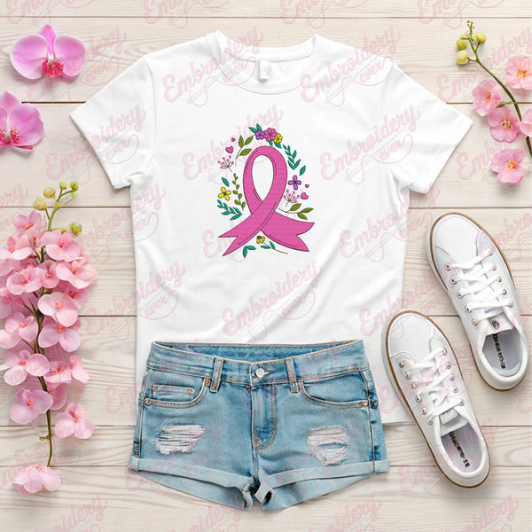 Floral Breast Cancer Awareness Embroidery Design