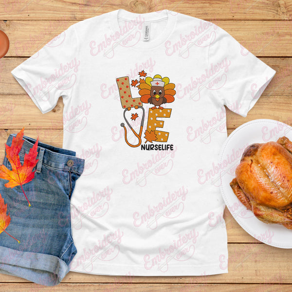 Love Turkey Nurse Life Thanksgiving Embroidery Design