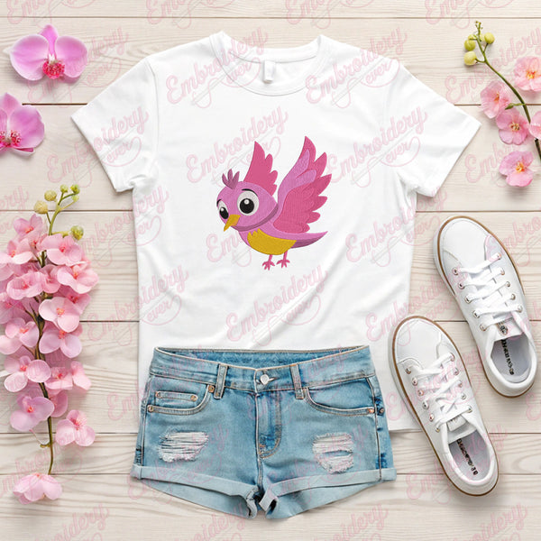 Cute Little Pink Bird Embroidery Design