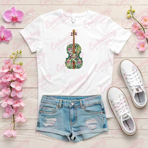Flower Cello Embroidery Design