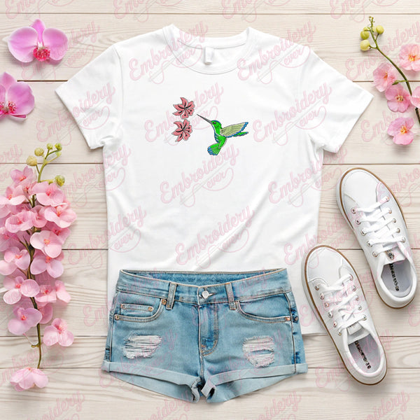 Hummingbird And Flowers Embroidery Design