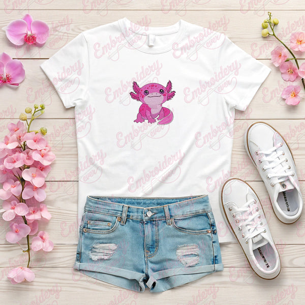 Cute Axolotl Embroidery Design