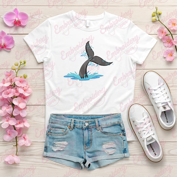 Whale Tail Above Ocean Sea Embroidery Design
