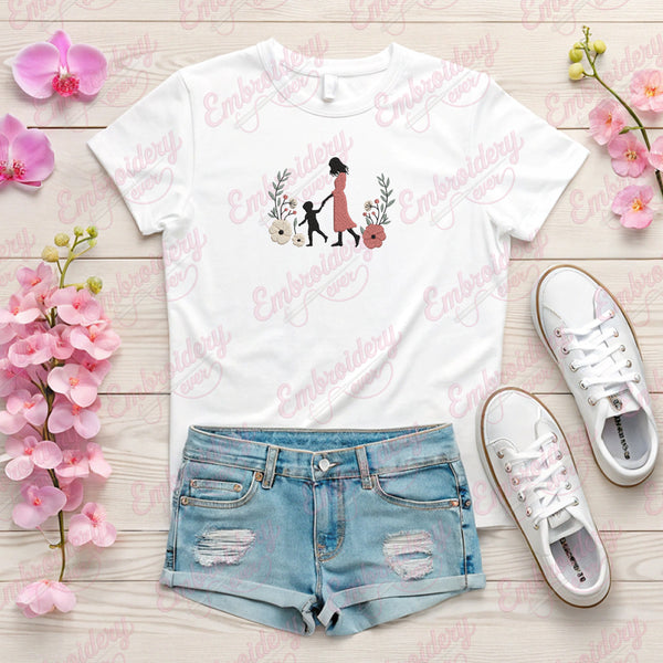 Mother and Baby Floral Embroidery Design