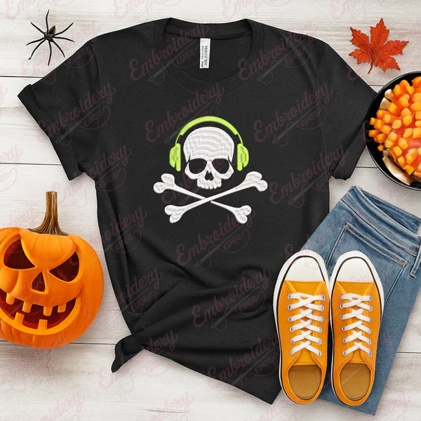 Halloween Skull With Headphone Embroidery Design