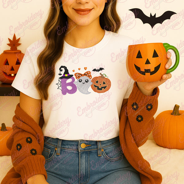 Boo Cute Ghost Girl Halloween Embroidery Design
