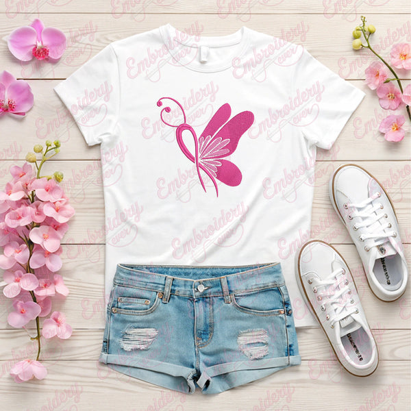 Breast Cancer Awareness Butterfly Embroidery Design