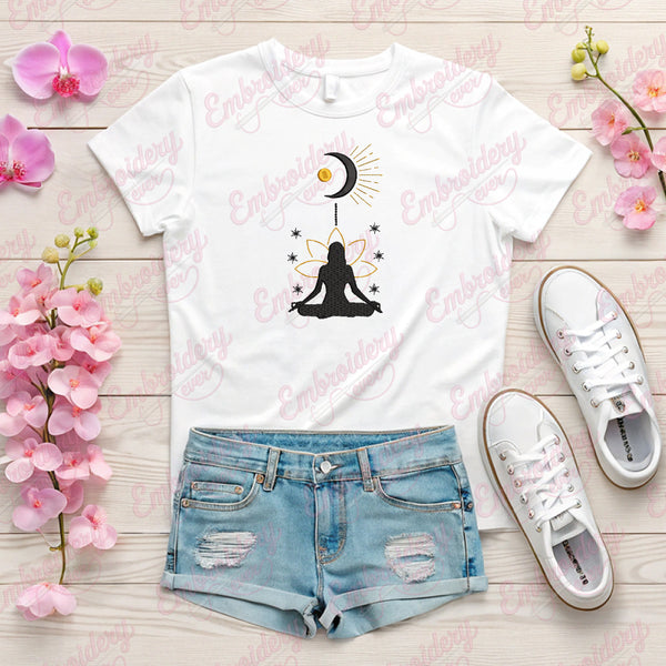 Moon Yoga Embroidery Design