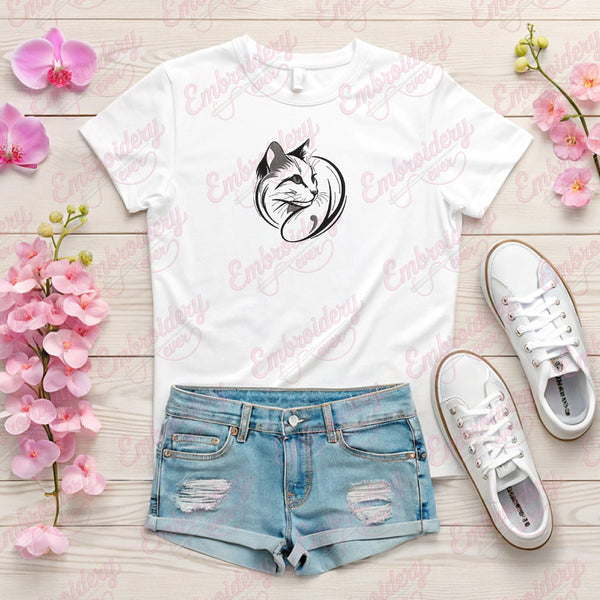 Cat LinArt Embroidery Design