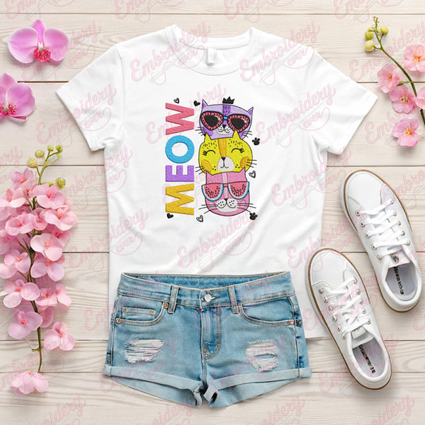 Funny Cats Meow Embroidery Design