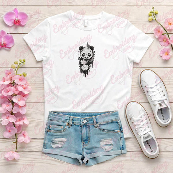 Floral Panda Embroidery Design