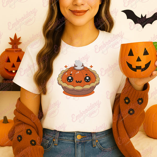 Kawaii Pumpkin Pie Halloween Embroidery Design