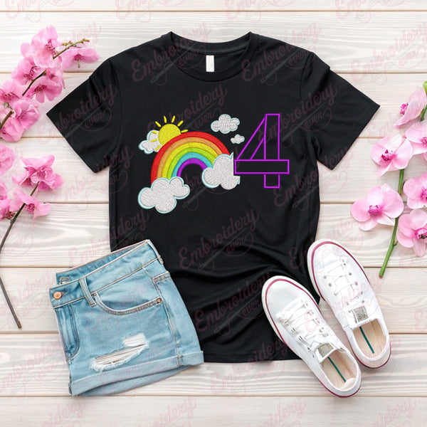 Rainbow Birthday Number 4 Embroidery Design