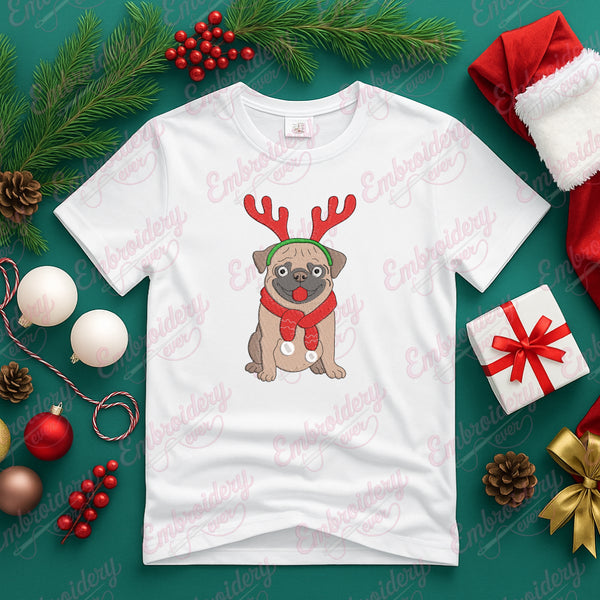 Christmas Pug Parade Embroidery Design