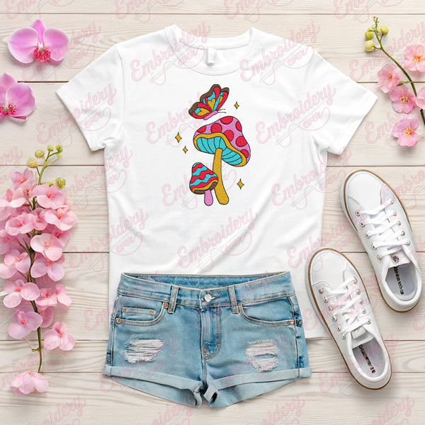 Mushroom With Butterflies Embroidery Design