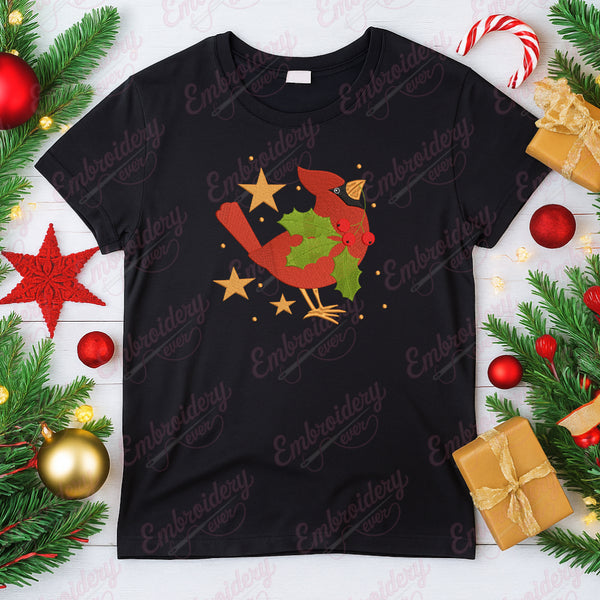 Christmas Cardinal Bird Embroidery Design