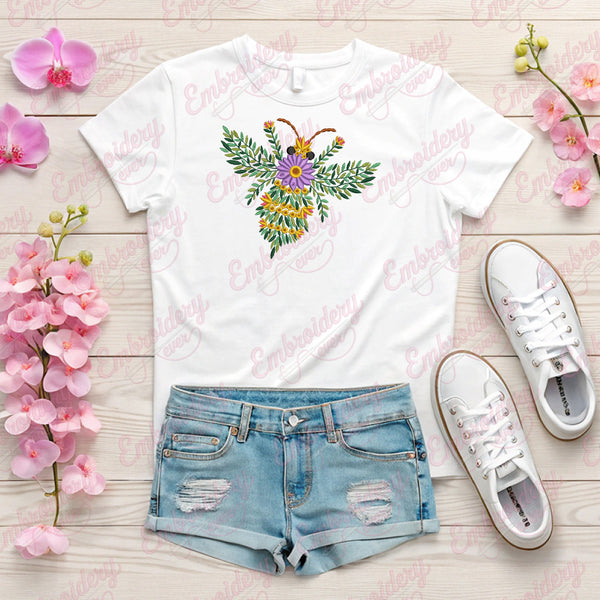 Beautiful Floral Bee Embroidery Design