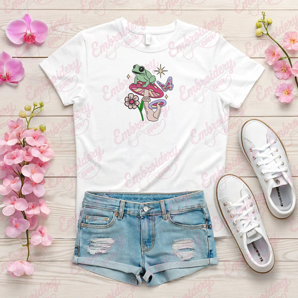 Spring Frog Embroidery Design