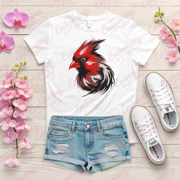 Red Cardinal Bird Embroidery Design Nature Inspired Stitch Art