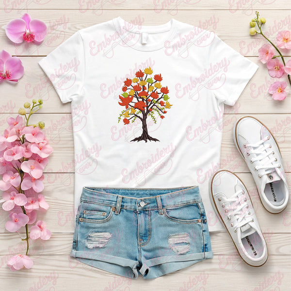 Maple Fall Tree Lovers Embroidery Design
