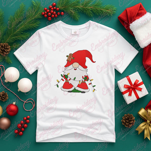 Christmas Lights Gnome Embroidery Design