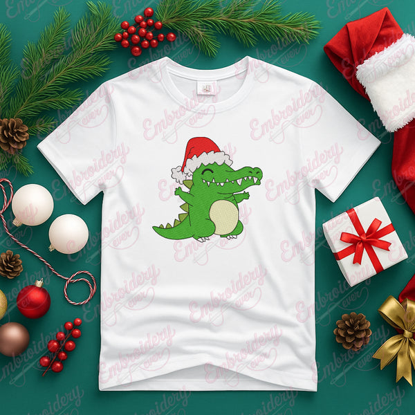 Christmas Crocodile Alligator With Santa Hat Embroidery Design